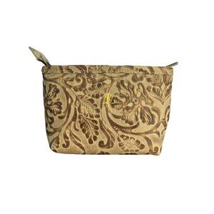 Blythe Leonard Tooled Leather Makeup Pencil Bag Zip Top Handmade USA 5.5" x 4"
